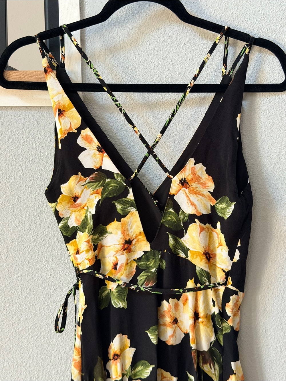 Topshop Mixed Floral Wrap Midi Dress Black Yellow Strappy Garden Size 4 - Picture 7 of 11